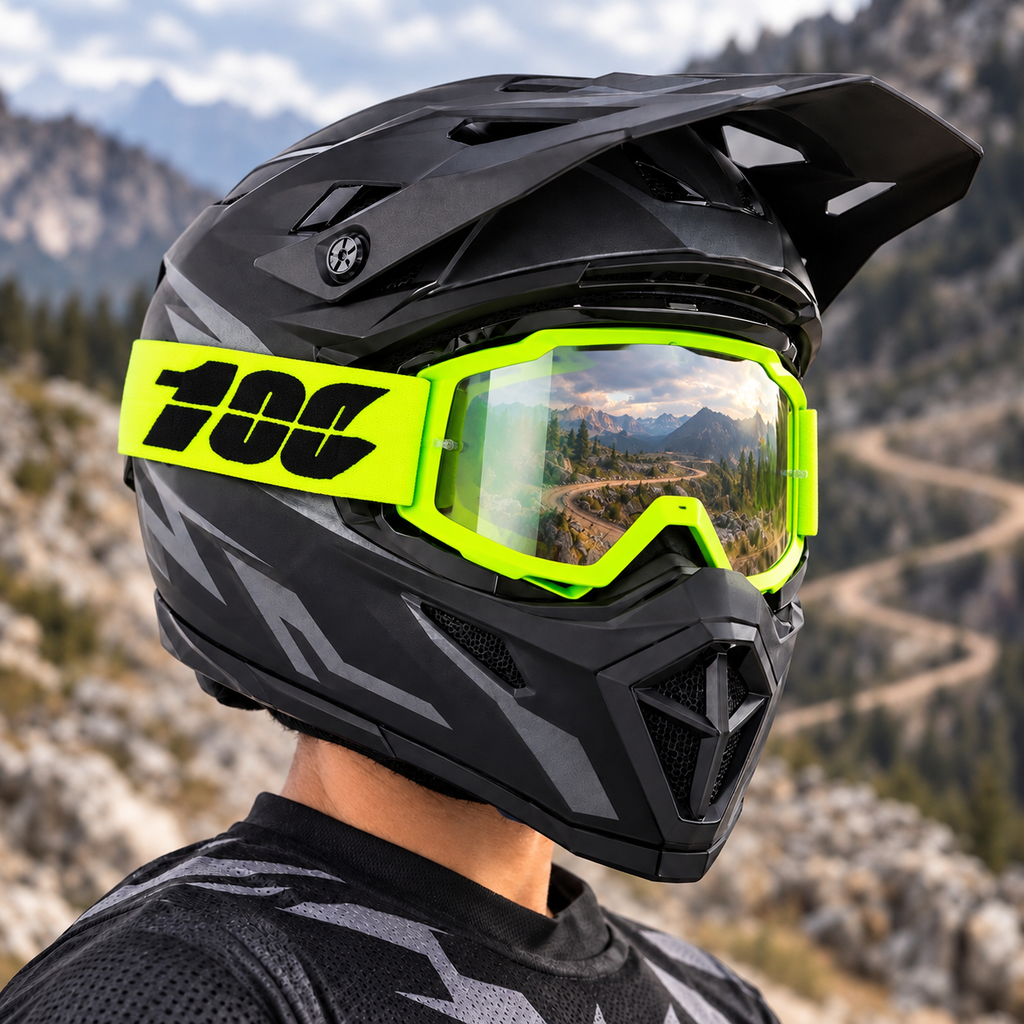1002 | Motocross Goggles | Cylindrical Tear-Off Lens, UV400 Protection | Motocross Riding-Lime Lens / Lime Frame-Snowledge