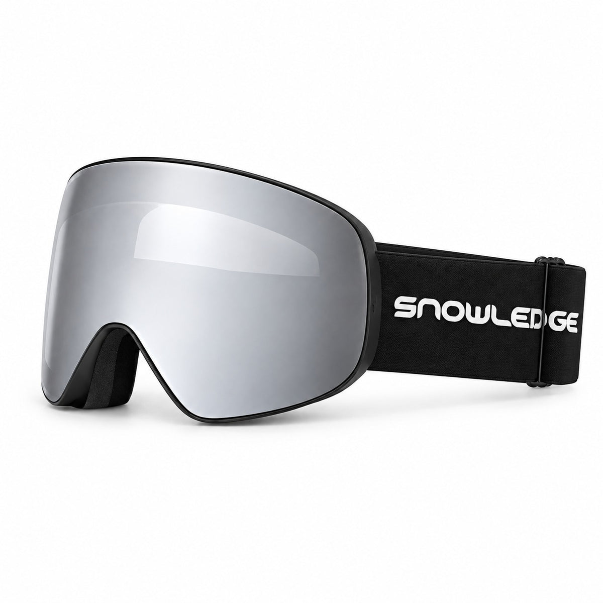 HB-197A | Snow Goggles | Cylindrical Lens, UV400 Protection | Skiing and Snowboarding-Silver lens / Black frame / Black strap-Snowledge
