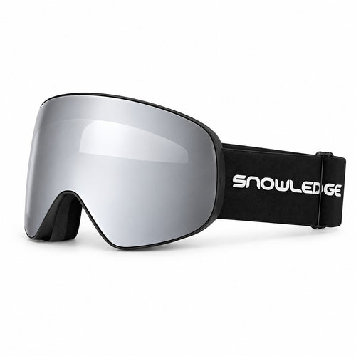 HB-197A | Snow Goggles | Cylindrical Lens, UV400 Protection | Skiing and Snowboarding-Silver lens / Black frame / Black strap-Snowledge