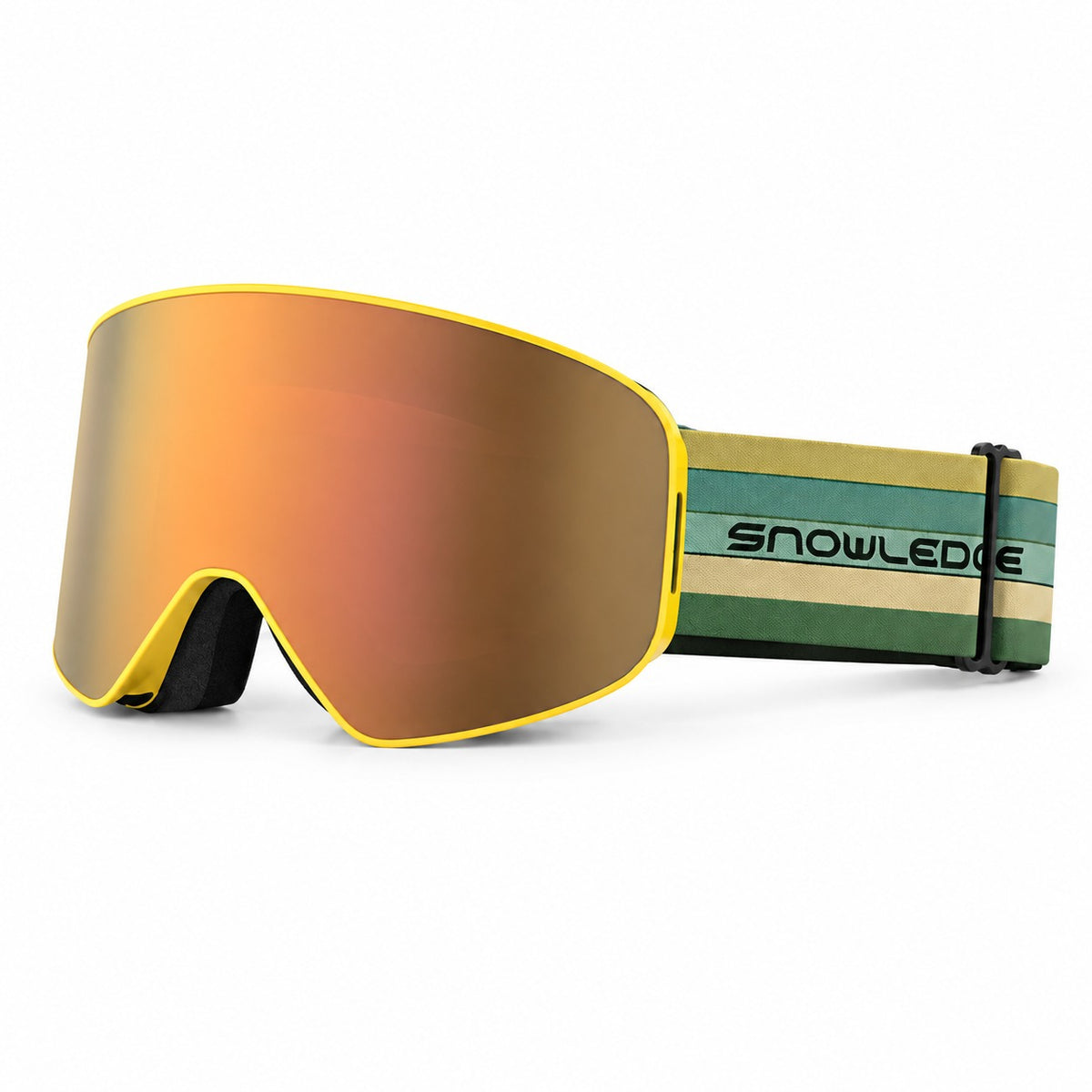 HB-197A | Snow Goggles | Cylindrical Lens, UV400 Protection | Skiing and Snowboarding-Bronze lens / Yellow frame / Green strap-Snowledge