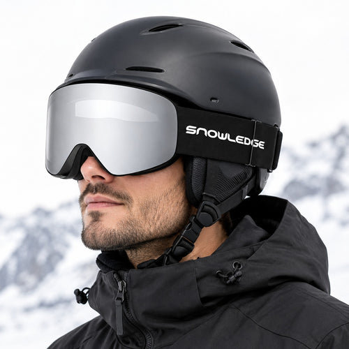 HB-197A | Snow Goggles | Cylindrical Lens, UV400 Protection | Skiing and Snowboarding-Silver lens / Black frame / Black strap-Snowledge