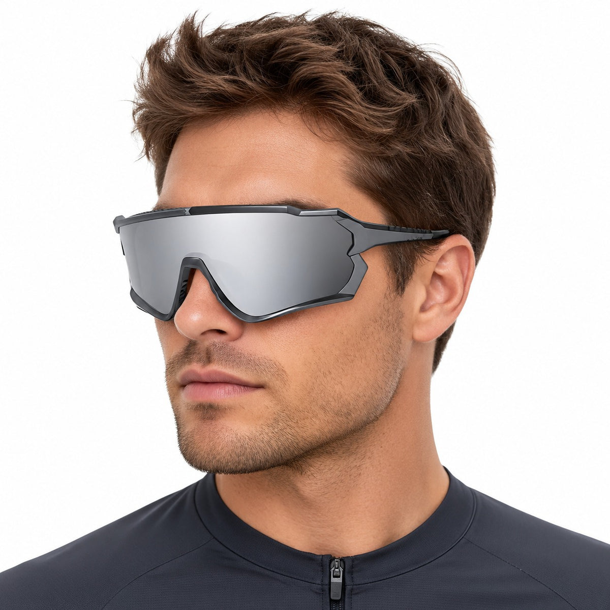 HB-510 | Sports Sunglasses | Cylindrical Lens, Adjustable Nose Guard | Sports Use-Gray lens / Gray frame-Snowledge