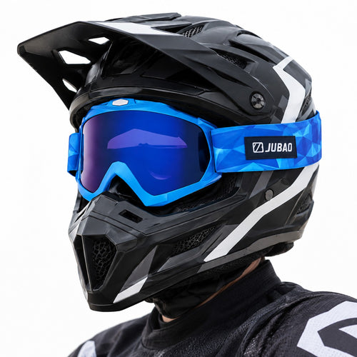 HB-156 | Motocross Goggles | Cylindrical Tear-Off Lens, UV400 Protection | Motocross Riding-Blue lens / Blue frame-Snowledge