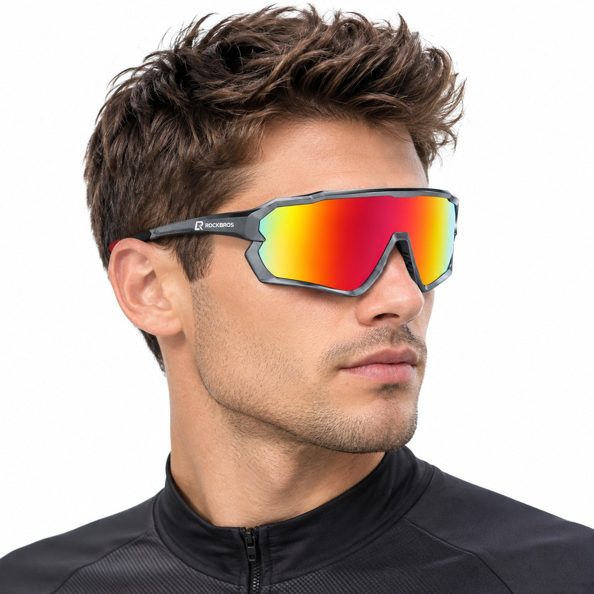 HB-510 | Sports Sunglasses | Cylindrical Lens, Adjustable Nose Guard | Sports Use-Rainbow lens / Gray frame-Snowledge
