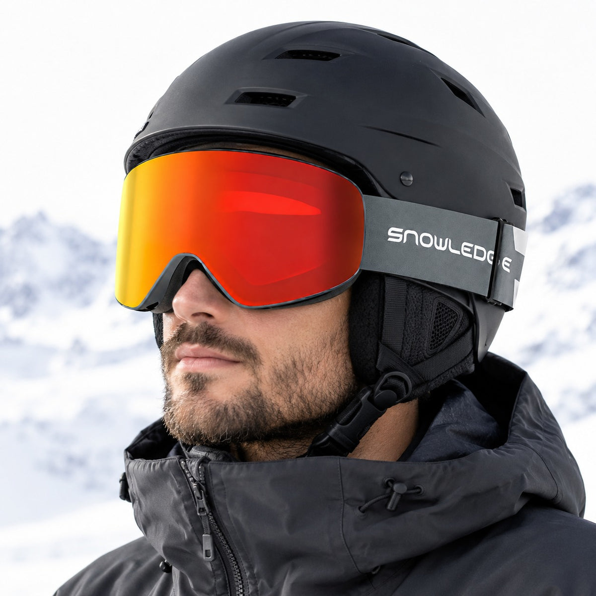 HB-197A | Snow Goggles | Cylindrical Lens, UV400 Protection | Skiing and Snowboarding-Red lens / Gray frame / Gray strap-Snowledge