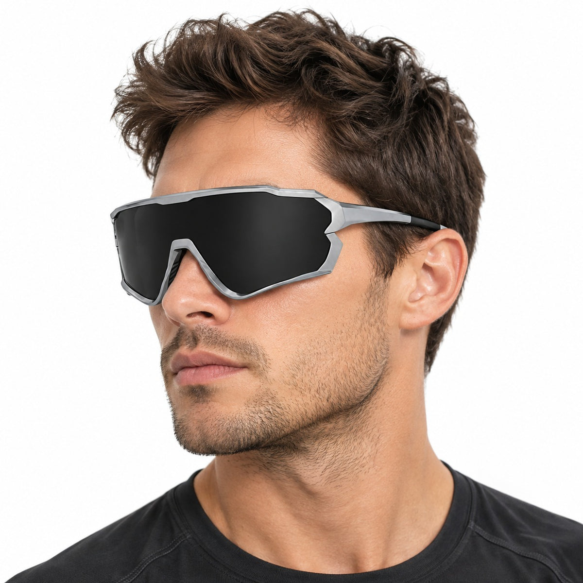 HB-510 | Sports Sunglasses | Cylindrical Lens, Adjustable Nose Guard | Sports Use-Black lens / Gray frame-Snowledge
