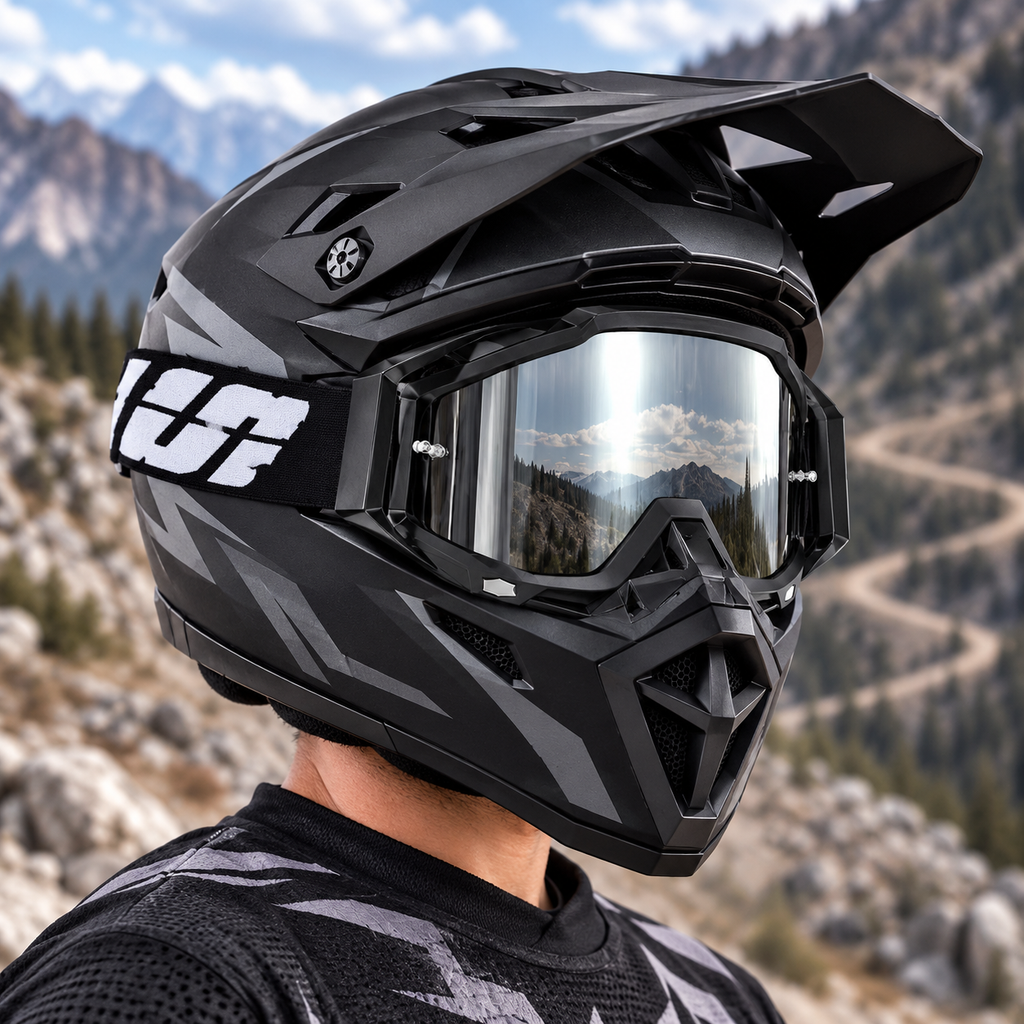 CY-004 | Motocross Goggles | Cylindrical Tear-Off Lens, UV400 Protection | Motocross Riding-Black Lens / Black Frame-Snowledge