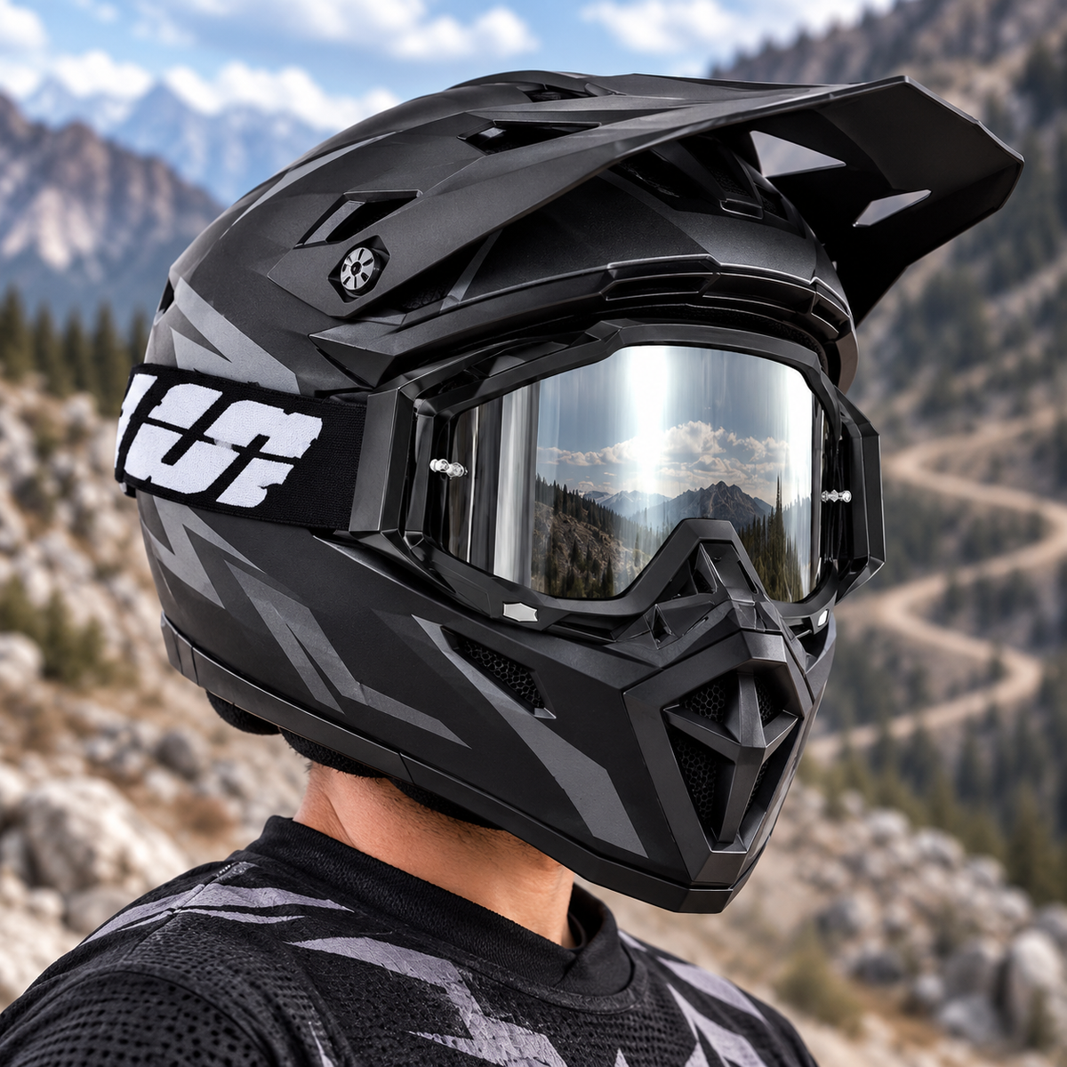 CY-004 | Motocross Goggles | Cylindrical Tear-Off Lens, UV400 Protection | Motocross Riding-Black Lens / Black Frame-Snowledge