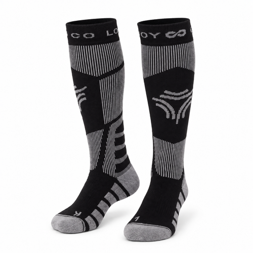 DRWZ07 | Kids Wool Blend Ski Socks | Zoned Cushioning and Seamless Knit-Space Black-Snowledge