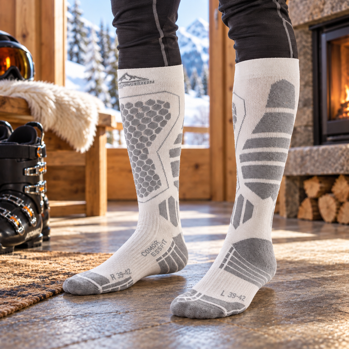 DWZ04 | Long Wool Blend Ski Socks | Calf Support and Smooth Toe Seam