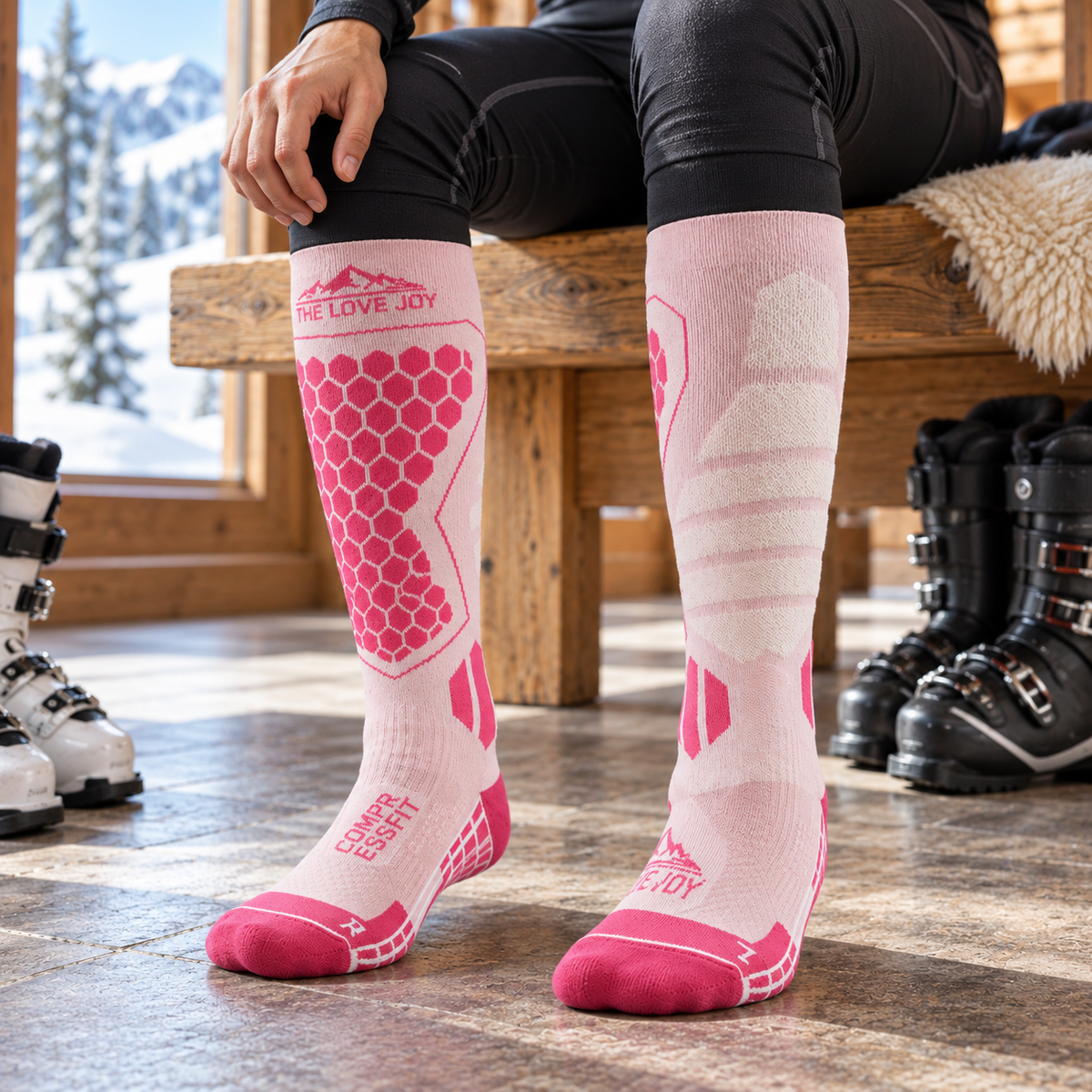 DWZ04 | Long Wool Blend Ski Socks | Calf Support and Smooth Toe Seam-Rose Pink-Snowledge