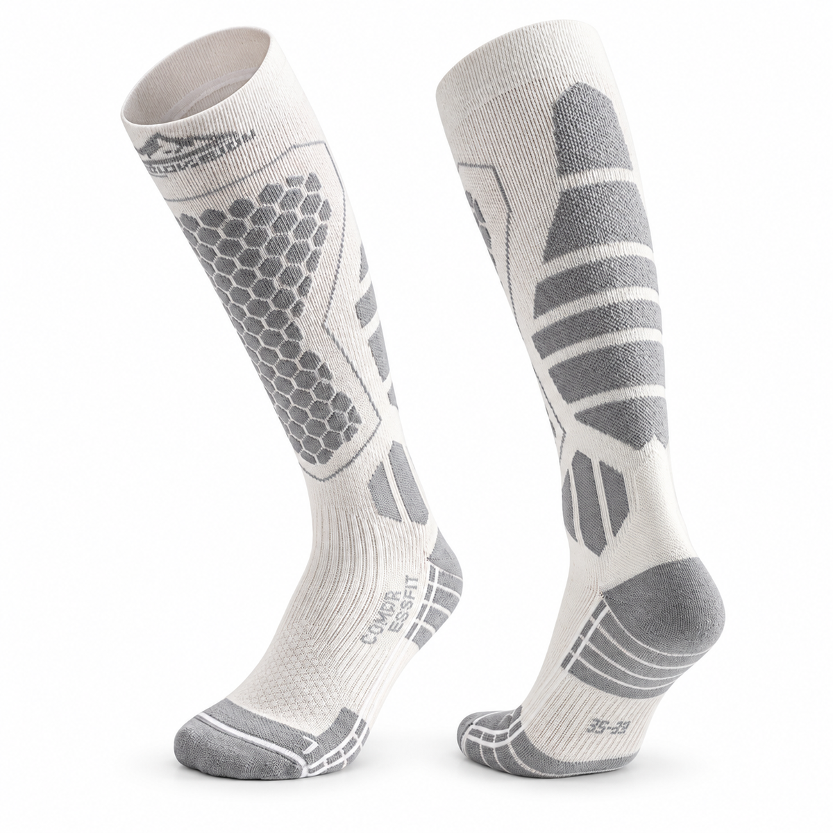 DWZ04 | Long Wool Blend Ski Socks | Calf Support and Smooth Toe Seam-White Gray-Snowledge