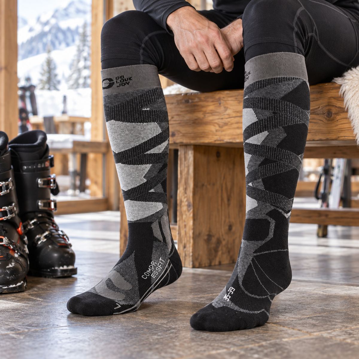 DWZ05 | Long Ski Socks | Breathable Knit and Graduated Compression-Black Gray-Snowledge