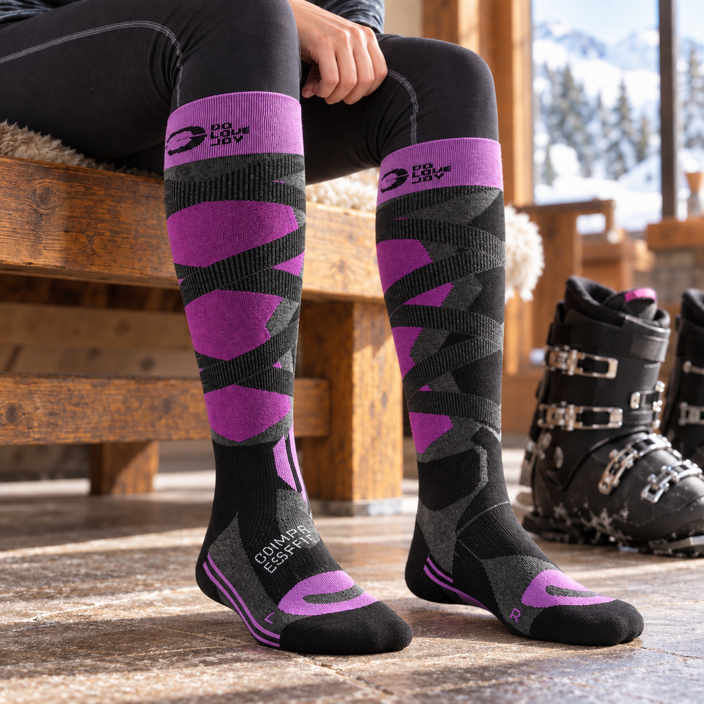 DWZ05 | Long Ski Socks | Breathable Knit and Graduated Compression-Black Purple-Snowledge