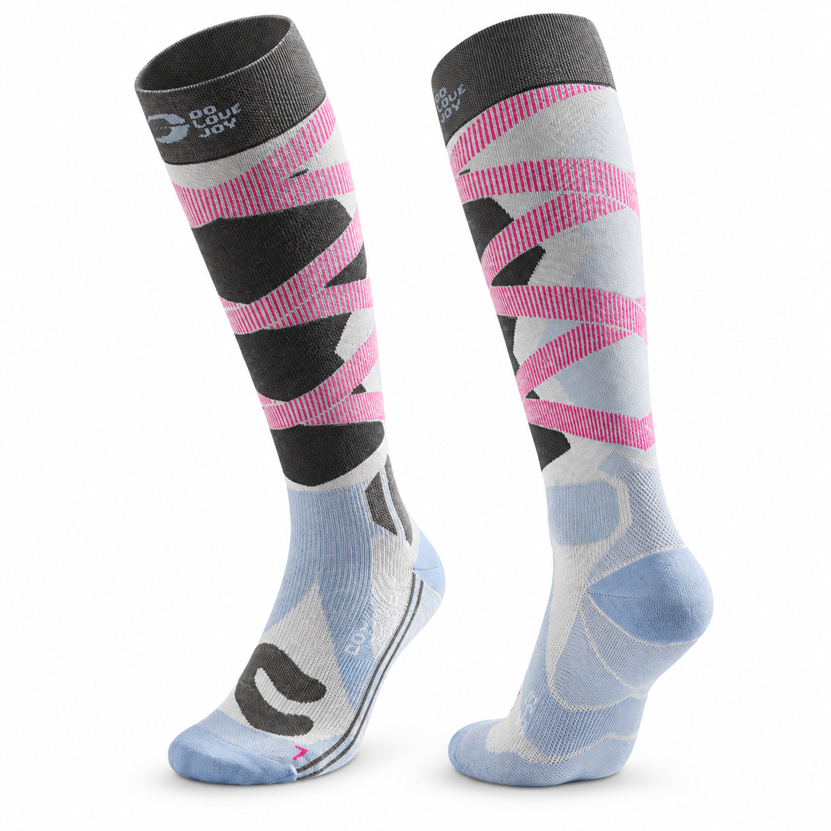 DWZ05 | Long Ski Socks | Breathable Knit and Graduated Compression-Pink Blue-Snowledge