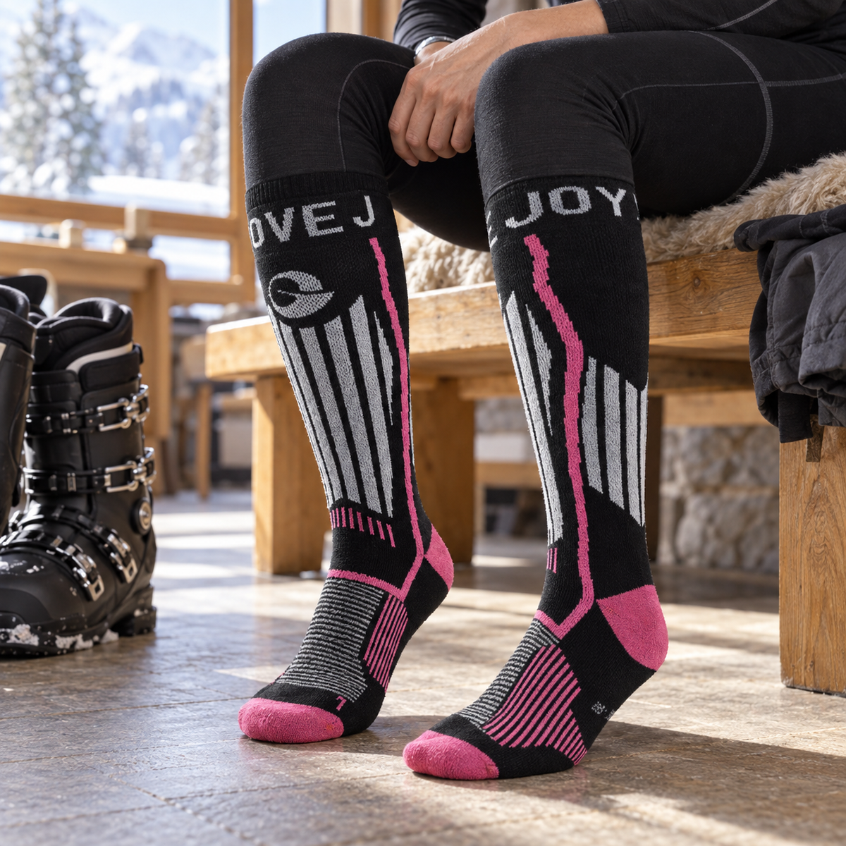 DWZ20 | Wool Blend Ski Socks | Zoned Cushioning and Graduated Compression-Black-Snowledge