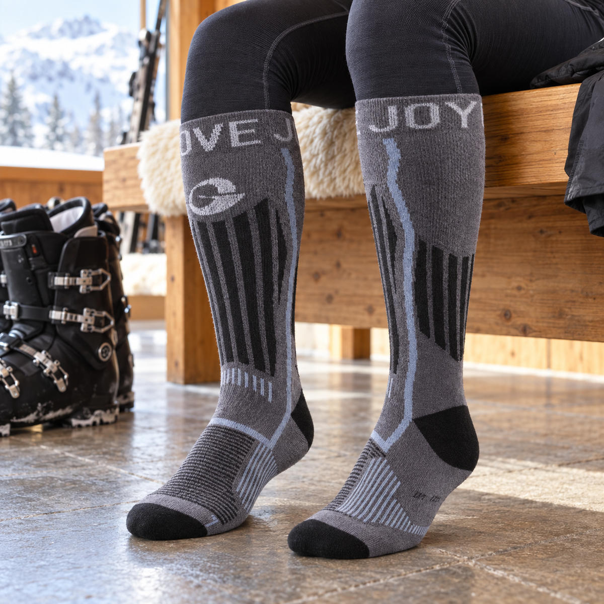DWZ20 | Wool Blend Ski Socks | Zoned Cushioning and Graduated Compression-Gray-Snowledge