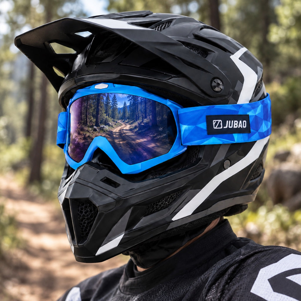 HB-156 | Motocross Goggles | Cylindrical Tear-Off Lens, UV400 Protection | Motocross Riding-Blue Lens / Blue Frame-Snowledge