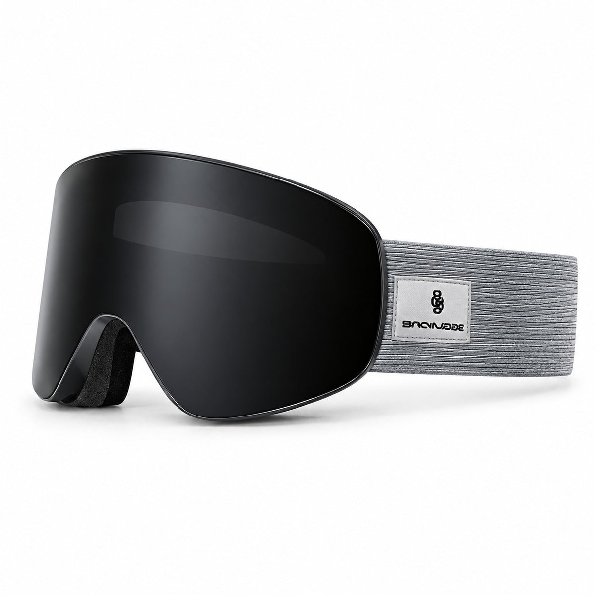 HB-197A | Snow Goggles | Cylindrical Lens, UV400 Protection | Skiing and Snowboarding-Black Lens / Black Frame / Gray Strap-Snowledge