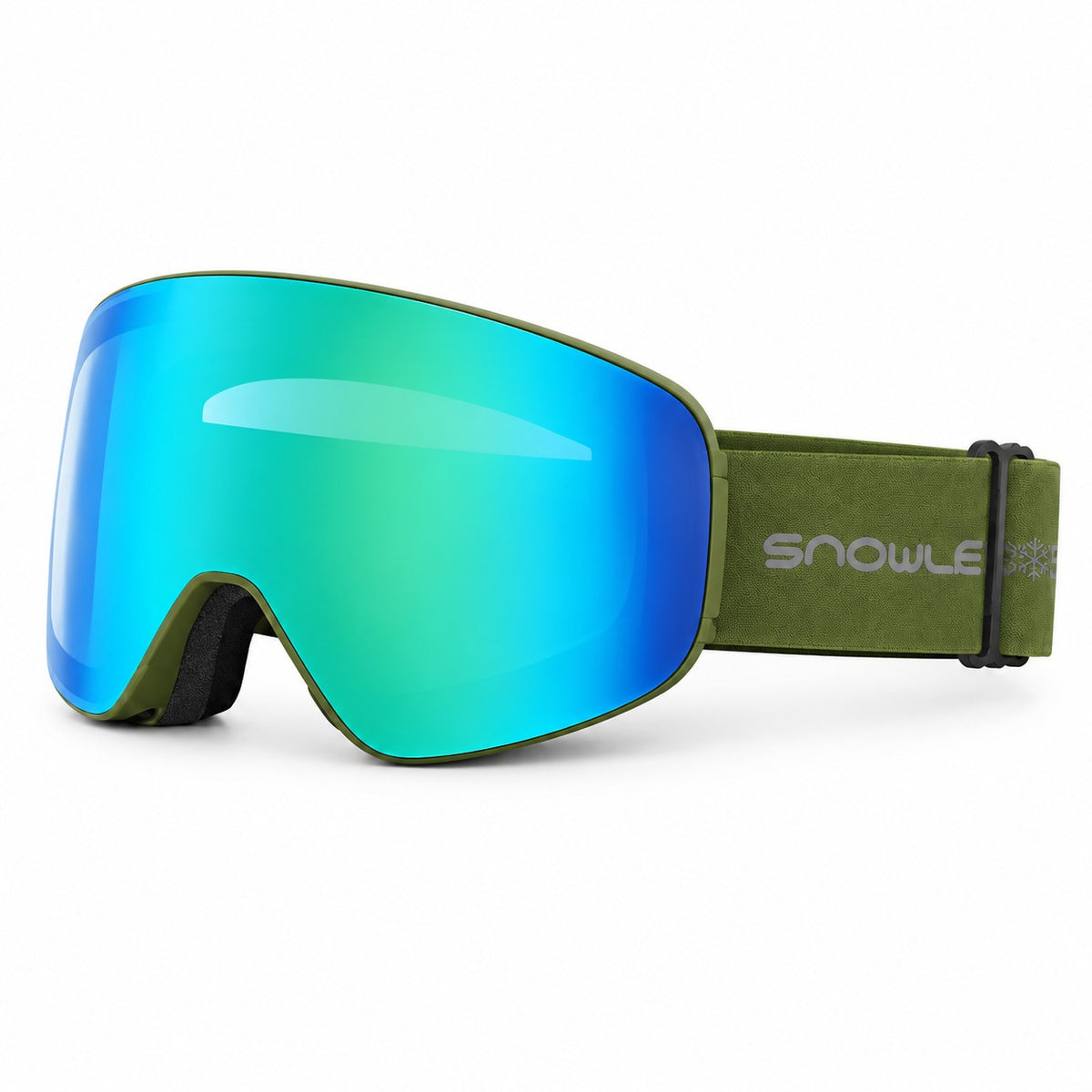 HB-197A | Snow Goggles | Cylindrical Lens, UV400 Protection | Skiing and Snowboarding-Blue Lens / Olive Frame / Olive Strap-Snowledge