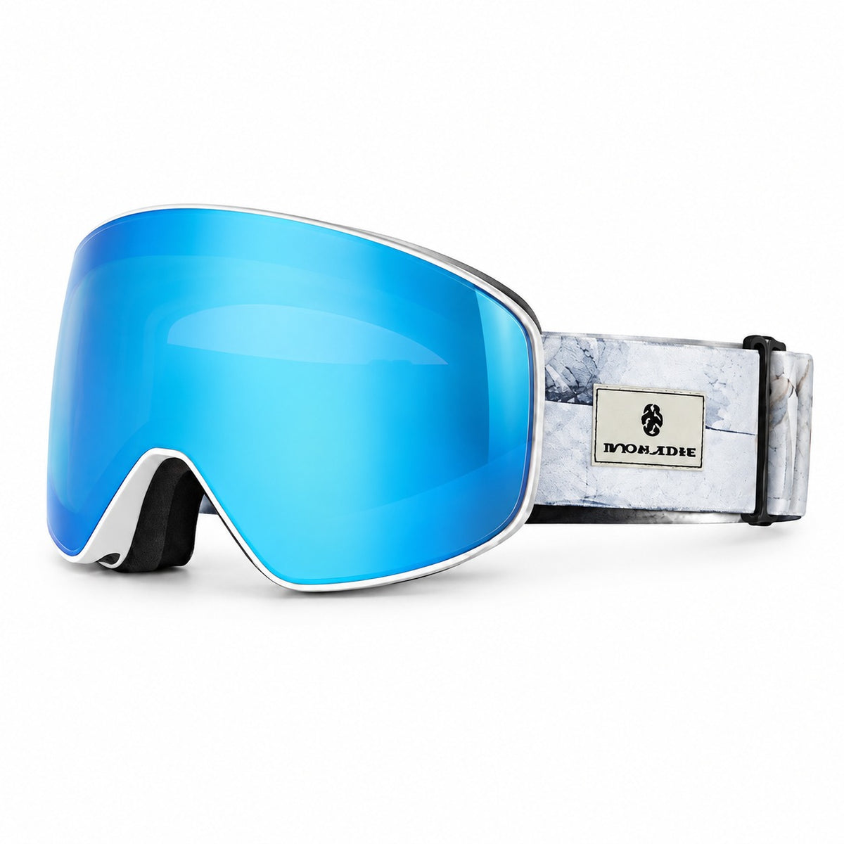 HB-197A | Snow Goggles | Cylindrical Lens, UV400 Protection | Skiing and Snowboarding-Blue Lens / White Frame / White Strap-Snowledge