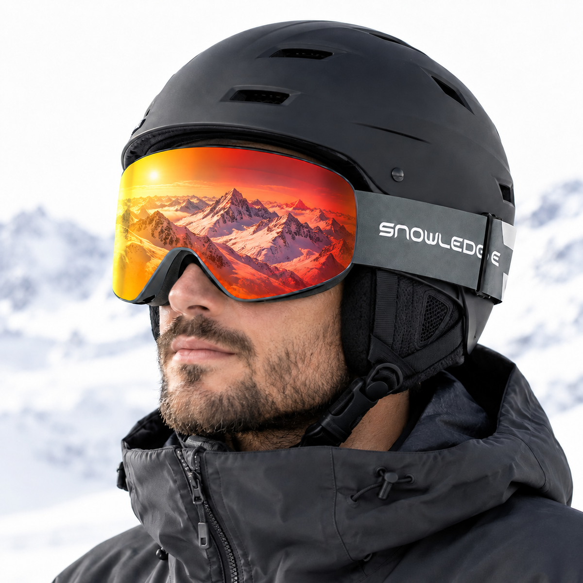 HB-197A | Snow Goggles | Cylindrical Lens, UV400 Protection | Skiing and Snowboarding-Red Lens / Gray Frame / Gray Strap-Snowledge