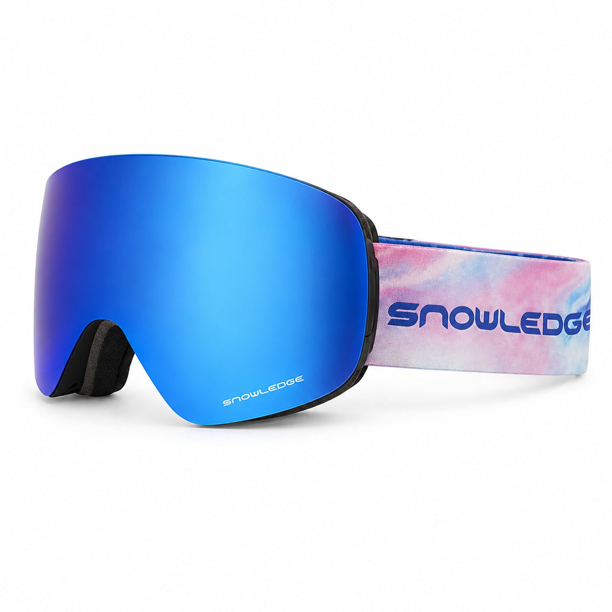 HB-197B | Ski Goggles | Magnetic Cylindrical Lens, Frameless Design | Skiing and Snowboarding-Blue Lens / Black Frame / Pink Strap-Snowledge