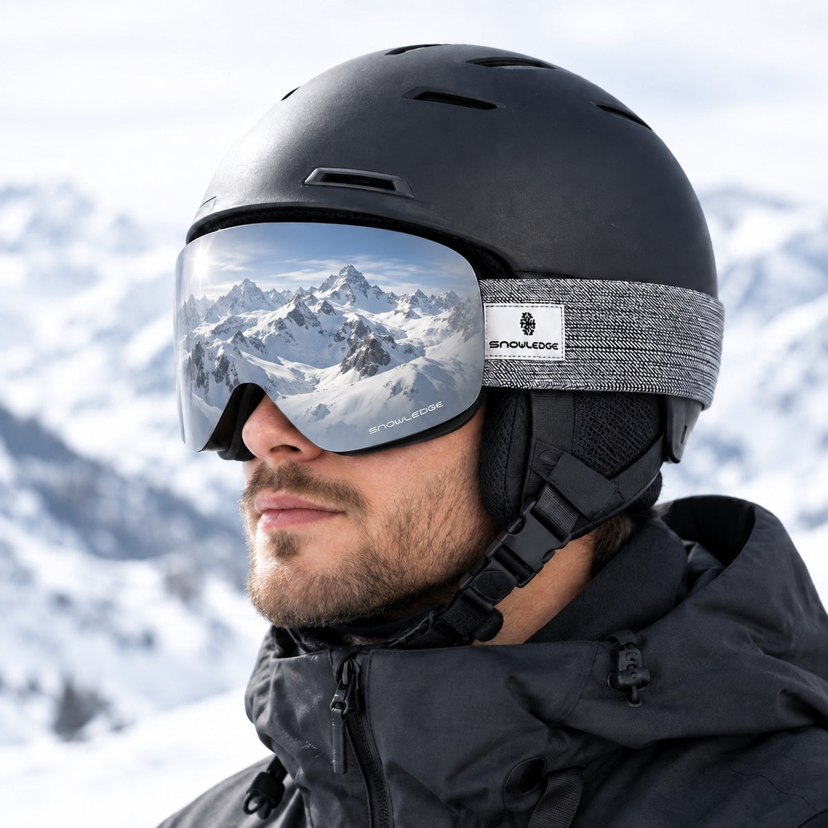 HB-197B | Ski Goggles | Magnetic Cylindrical Lens, Frameless Design | Skiing and Snowboarding-Gray Lens / Black Frame / Gray Strap-Snowledge