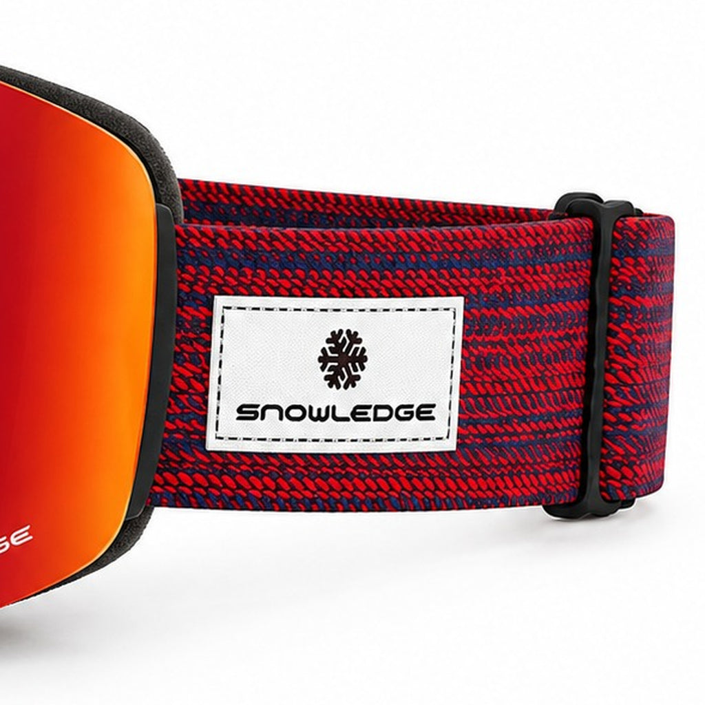 HB-197B | Ski Goggles | Magnetic Cylindrical Lens, Frameless Design | Skiing and Snowboarding-Red Lens / Black Frame / Red Strap-Snowledge