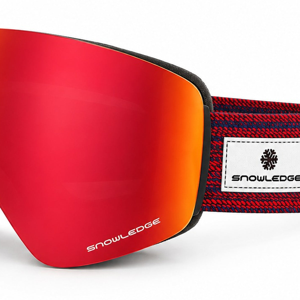 HB-197B | Ski Goggles | Magnetic Cylindrical Lens, Frameless Design | Skiing and Snowboarding-Red Lens / Black Frame / Red Strap-Snowledge