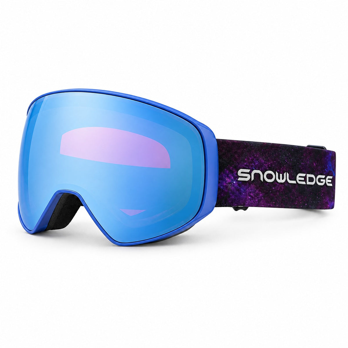 HB-197C | Ski Goggles | Magnetic Cylindrical Lens, UV400 Protection | Skiing and Snowboarding-Blue Lens / Blue Frame / Purple Strap-Snowledge