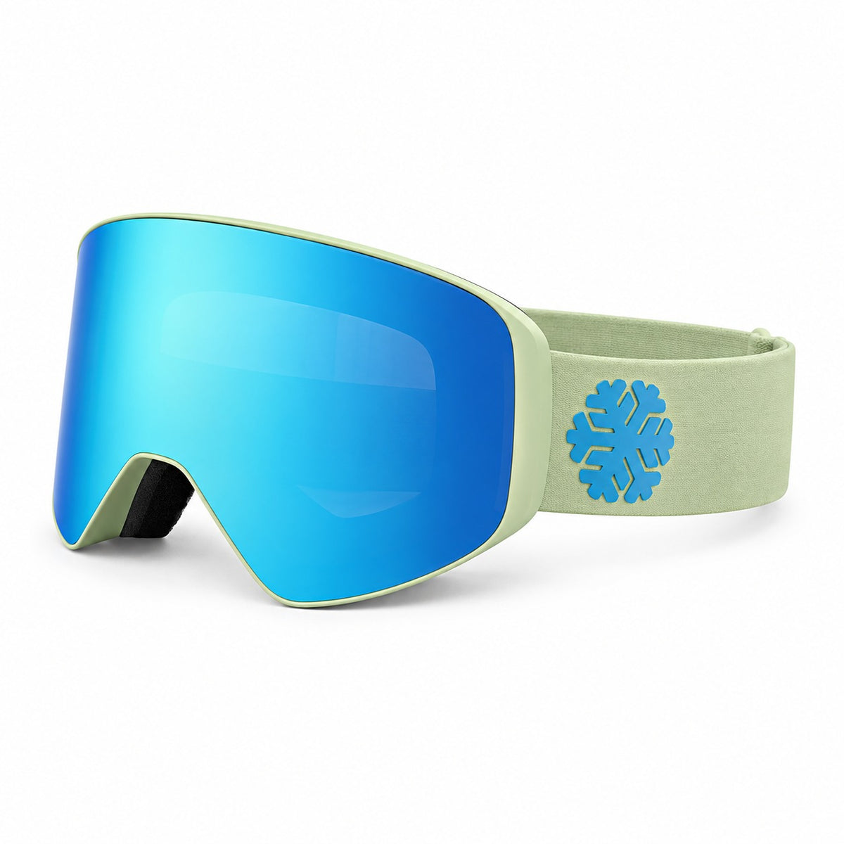 HB-197C | Ski Goggles | Magnetic Cylindrical Lens, UV400 Protection | Skiing and Snowboarding-Blue Lens / Green Frame / Green Strap-Snowledge
