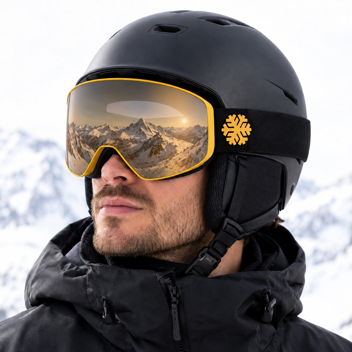 HB-197C | Ski Goggles | Magnetic Cylindrical Lens, UV400 Protection | Skiing and Snowboarding-Bronze Lens / Yellow Frame / Black Strap-Snowledge
