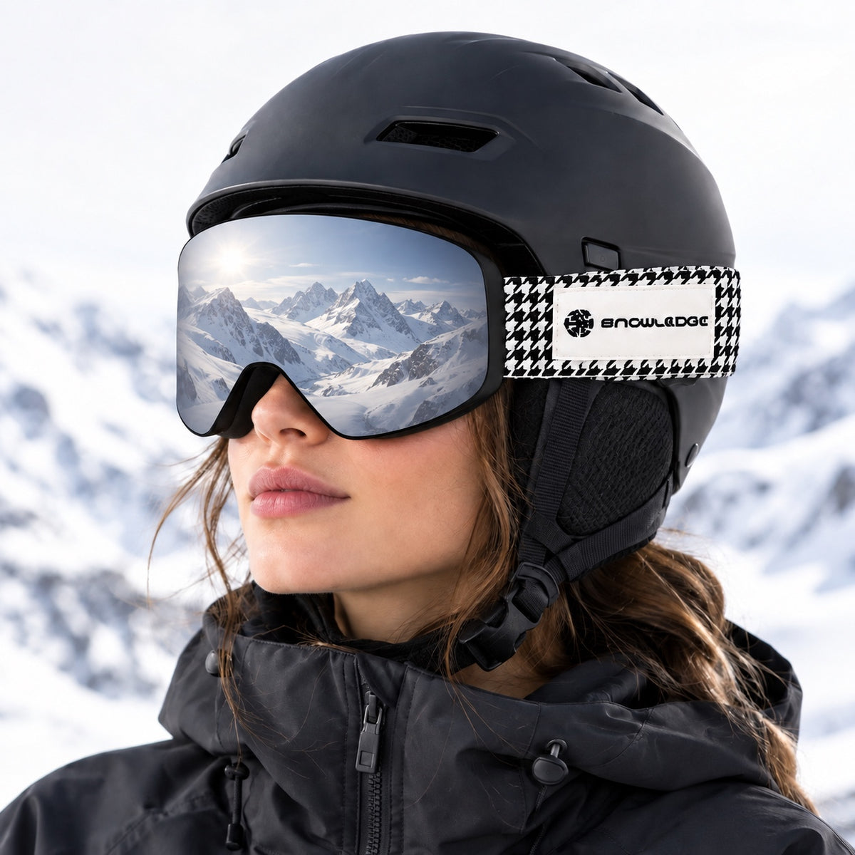 HB-197C | Ski Goggles | Magnetic Cylindrical Lens, UV400 Protection | Skiing and Snowboarding-Gray Lens / Black Frame / White Strap-Snowledge