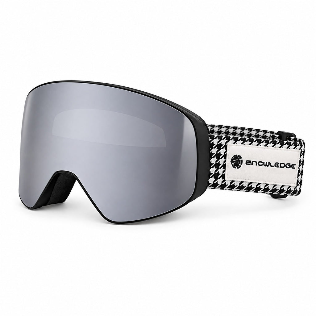HB-197C | Ski Goggles | Magnetic Cylindrical Lens, UV400 Protection | Skiing and Snowboarding-Gray Lens / Black Frame / White Strap-Snowledge