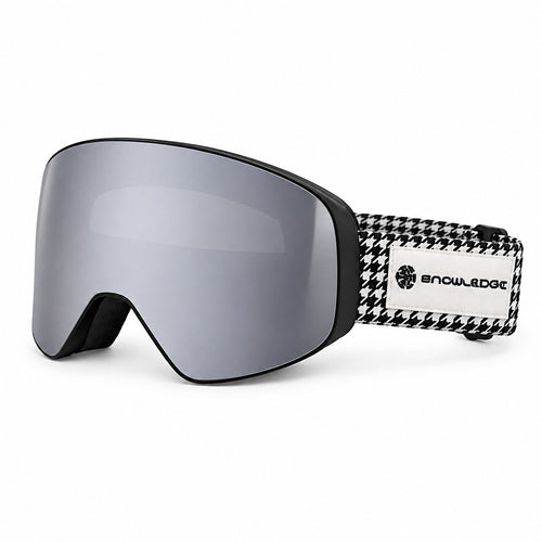 HB-197C | Ski Goggles | Magnetic Cylindrical Lens, UV400 Protection | Skiing and Snowboarding-Gray Lens / Black Frame / White Strap-Snowledge