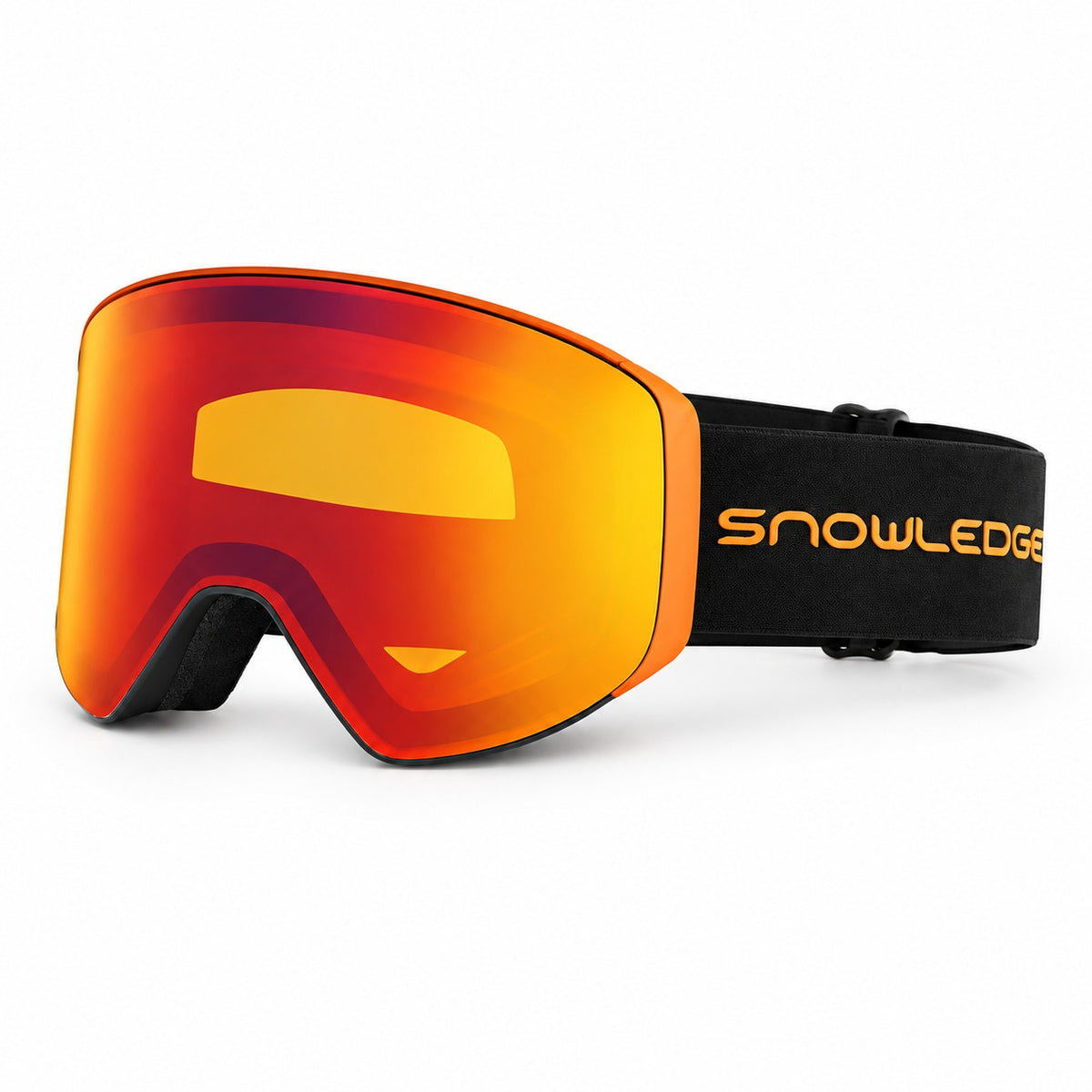 HB-197C | Ski Goggles | Magnetic Cylindrical Lens, UV400 Protection | Skiing and Snowboarding-Orange Lens / Black Frame / Black Strap-Snowledge