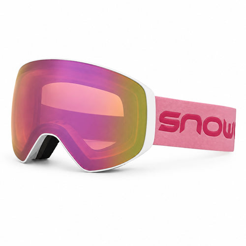 HB-197C | Ski Goggles | Magnetic Cylindrical Lens, UV400 Protection | Skiing and Snowboarding-Pink Lens / White Frame / Pink Strap-Snowledge