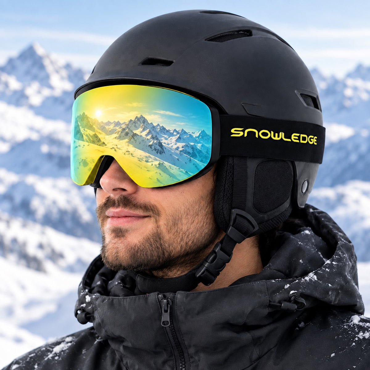 HB-197C | Ski Goggles | Magnetic Cylindrical Lens, UV400 Protection | Skiing and Snowboarding-Yellow Lens / Yellow Frame / Black Strap-Snowledge
