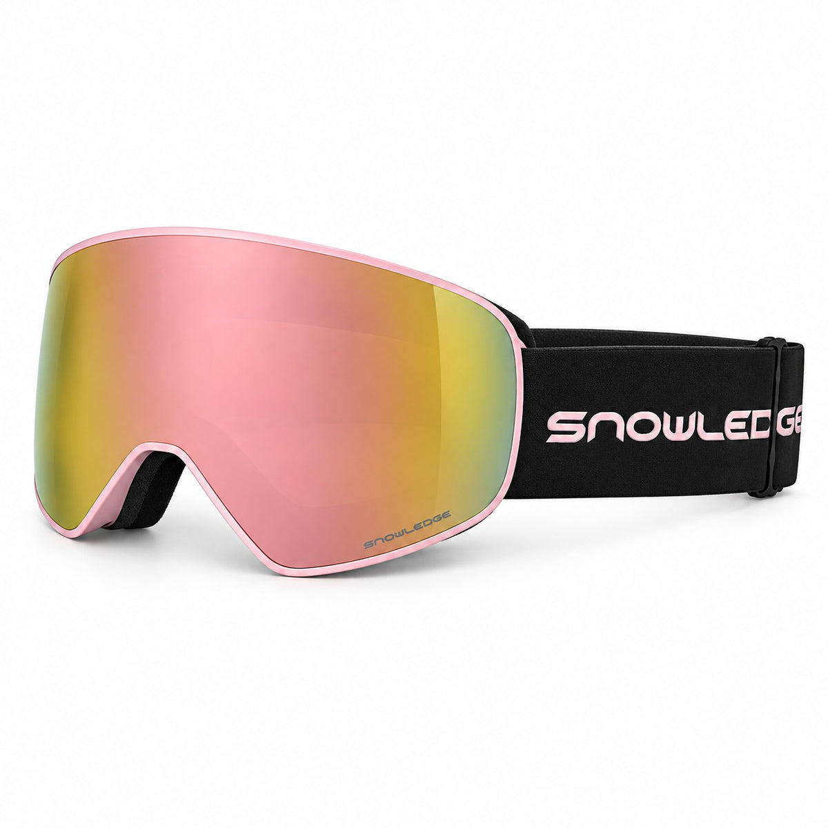 HB-197F | Ski Goggles | Fixed Cylindrical Lens, UV400 Protection | Skiing and Snowboarding-Gold Lens / Pink Frame / Black Strap-Snowledge