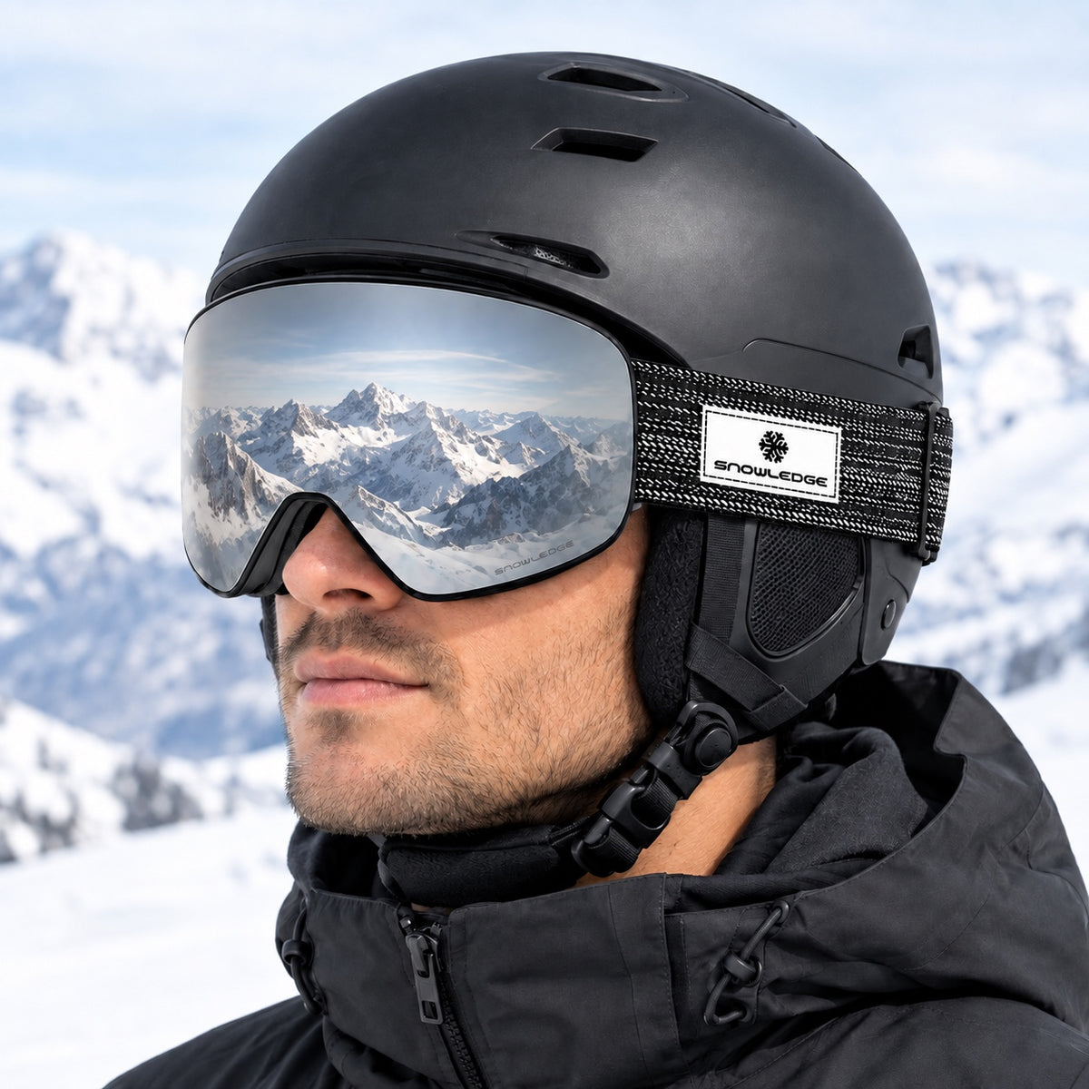 HB-197F | Ski Goggles | Fixed Cylindrical Lens, UV400 Protection | Skiing and Snowboarding-Gray Lens / Black Frame / Black Strap-Snowledge