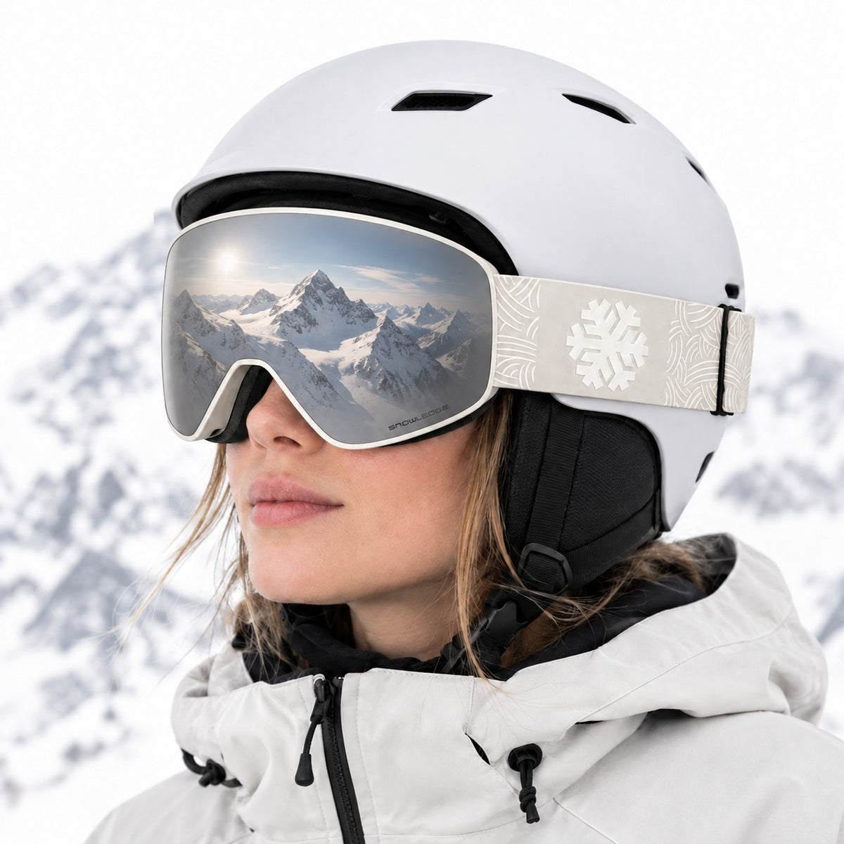 HB-197F | Ski Goggles | Fixed Cylindrical Lens, UV400 Protection | Skiing and Snowboarding-Gray Lens / White Frame / White Strap-Snowledge