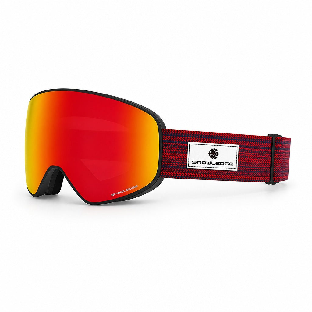 HB-197F | Ski Goggles | Fixed Cylindrical Lens, UV400 Protection | Skiing and Snowboarding-Red Lens / Black Frame / Red Strap-Snowledge