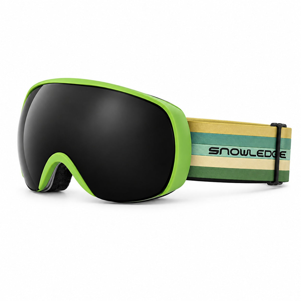 HB-198A | Ski Goggles | Spherical Lens, UV400 Protection | Skiing and Snowboarding-Black Lens / Lime Frame / Green Strap-Snowledge