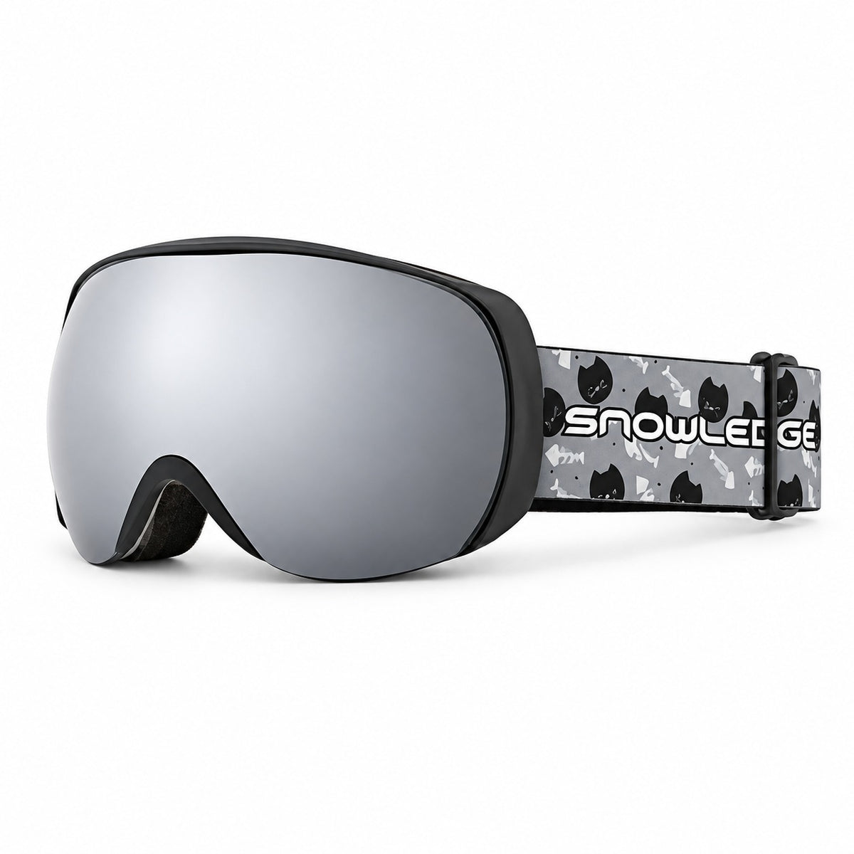 HB-198A | Ski Goggles | Spherical Lens, UV400 Protection | Skiing and Snowboarding-Gray Lens / Black Frame / Gray Strap-Snowledge