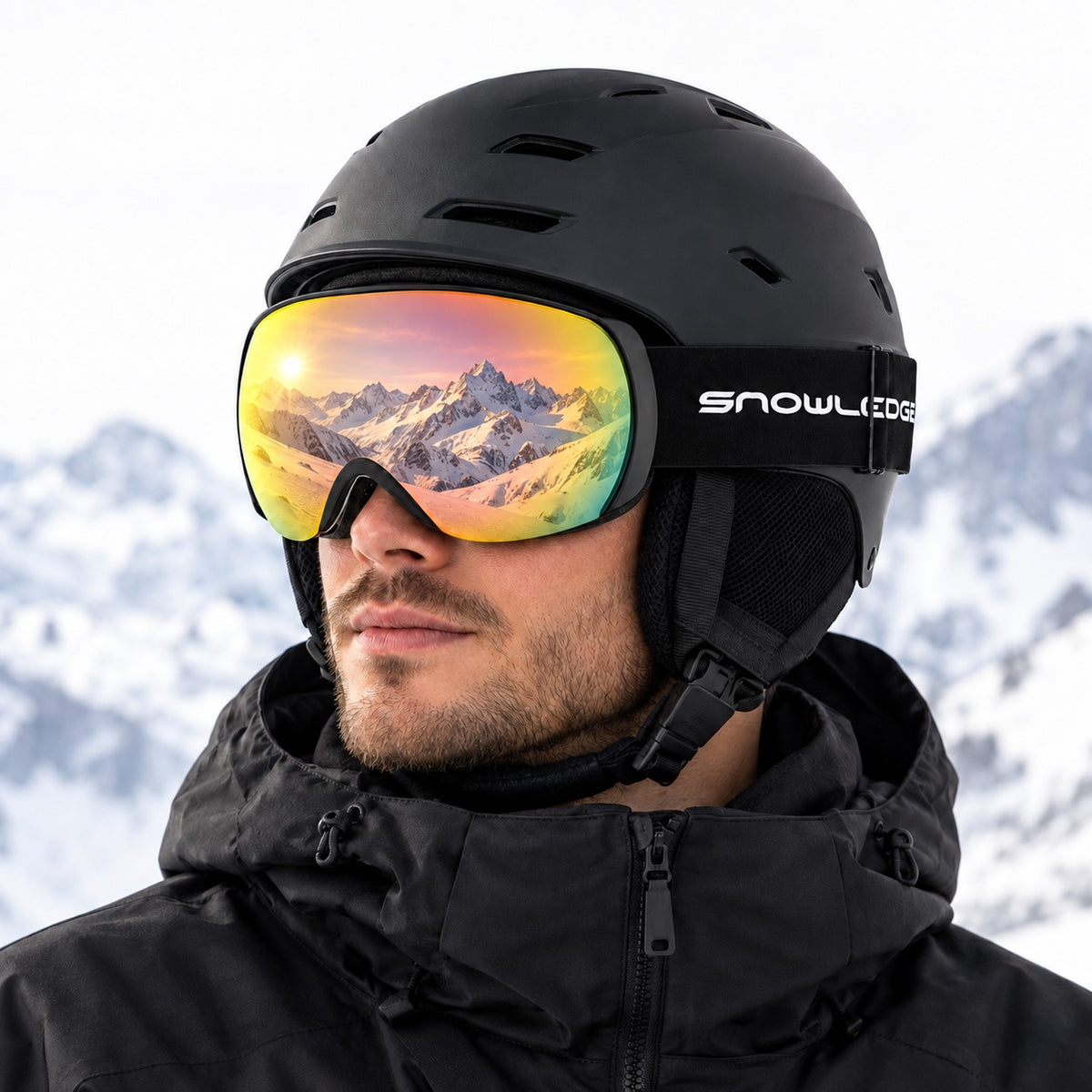 HB-198A | Ski Goggles | Spherical Lens, UV400 Protection | Skiing and Snowboarding-Orange Lens / Black Frame / Black Strap-Snowledge