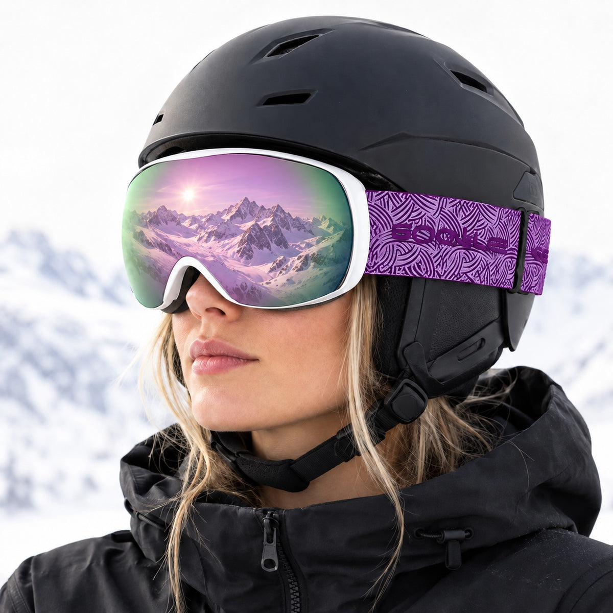 HB-198A | Ski Goggles | Spherical Lens, UV400 Protection | Skiing and Snowboarding-Pink Lens / White Frame / Purple Strap-Snowledge