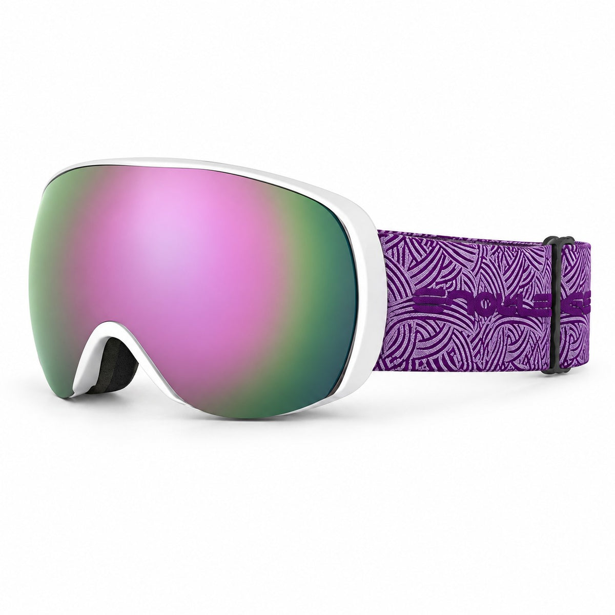 HB-198A | Ski Goggles | Spherical Lens, UV400 Protection | Skiing and Snowboarding-Pink Lens / White Frame / Purple Strap-Snowledge