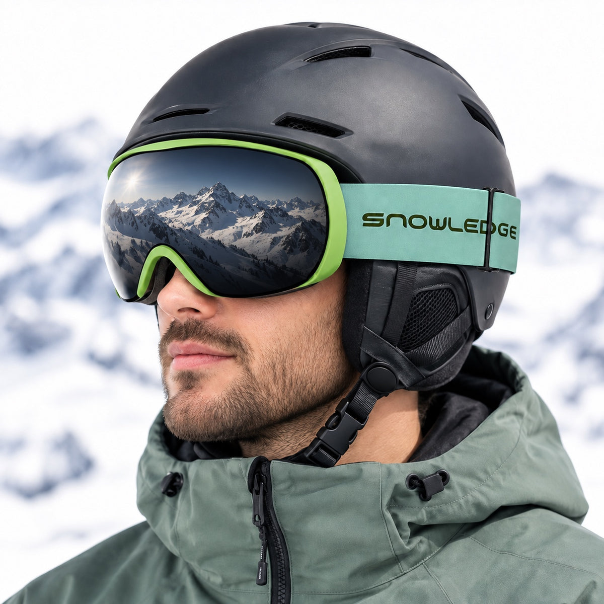 HB-198B | Youth Ski Goggles | Spherical Lens, UV400 Protection | Skiing and Snowboarding-Black Lens / Lime Frame / Mint Strap-Snowledge