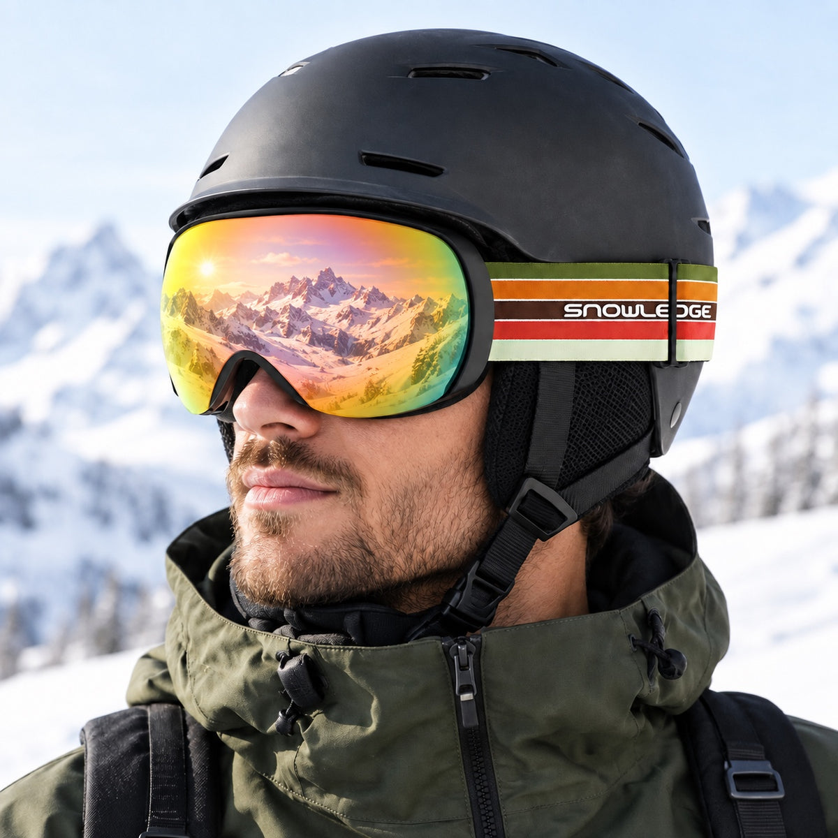HB-198B | Youth Ski Goggles | Spherical Lens, UV400 Protection | Skiing and Snowboarding-Orange / Black Frame / Multicolor Strap-Snowledge